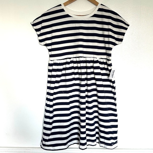 NWT Old Navy Dress Girls XL 14-16 Blue White Cotton Striped Short Sleeve - Picture 1 of 8